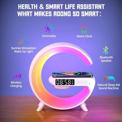 Multifunction Wireless Charger Stand + RGB Light + Alarm Clock + Speaker