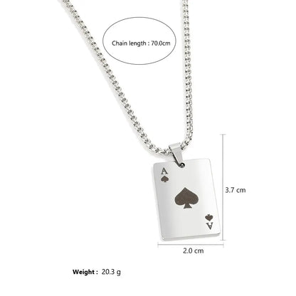 Stainless Steel Poker Card Ace of Spades Necklace